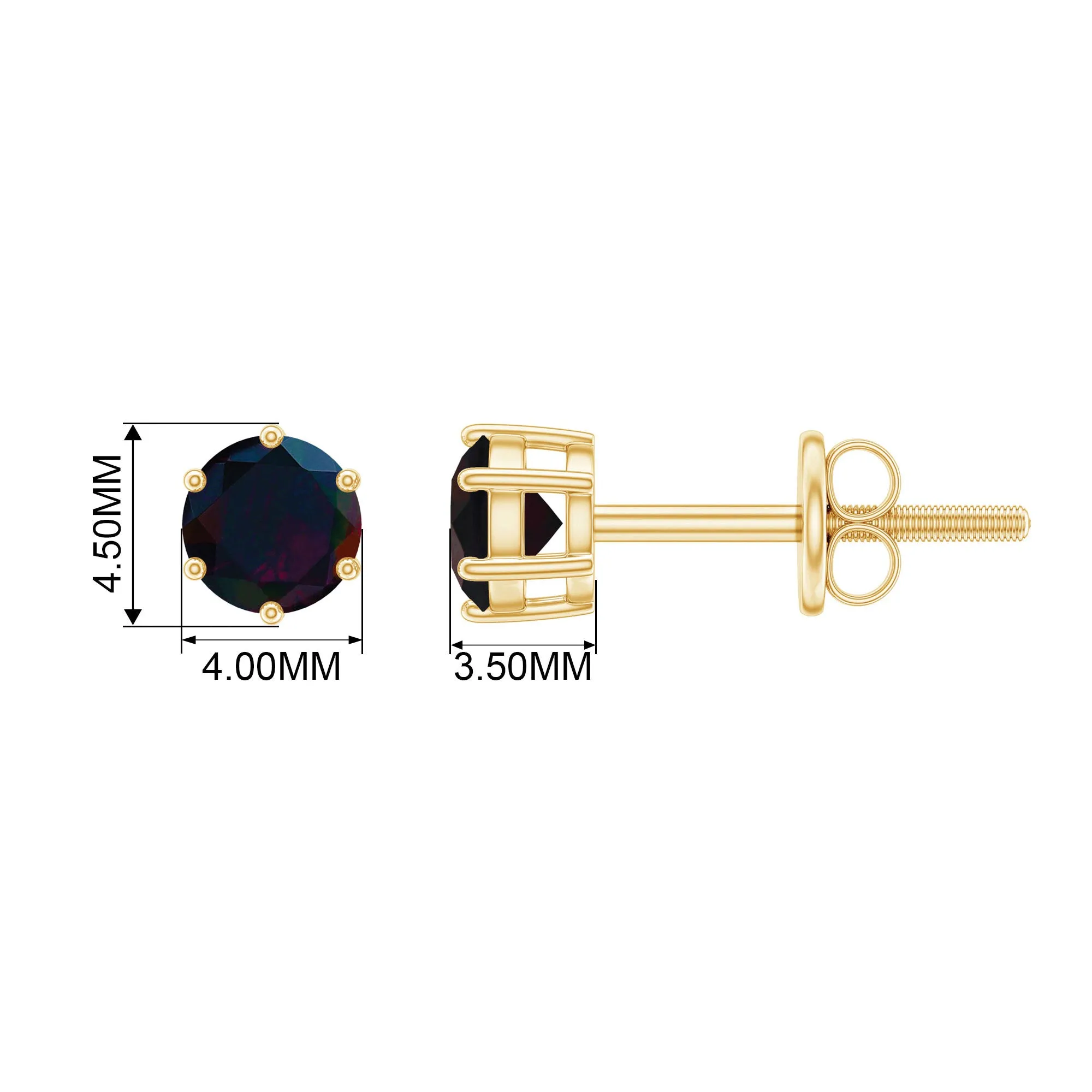 0.50 CT Round Shape Black Opal Solitaire Stud Earrings in Gold