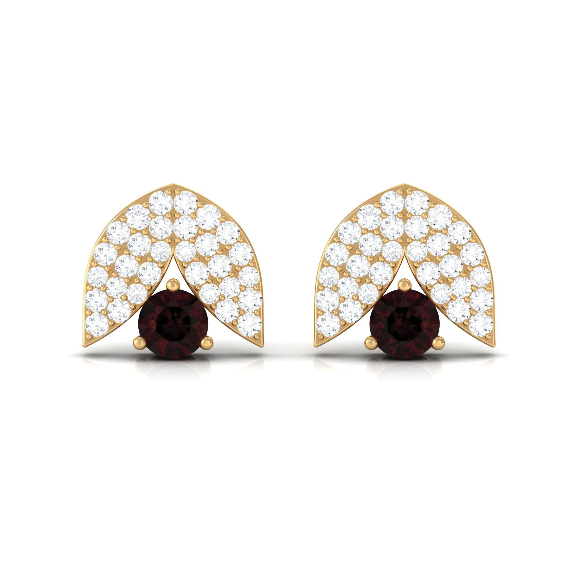 0.75 CT Garnet and Diamond Designer Stud Earrings in Prong Setting