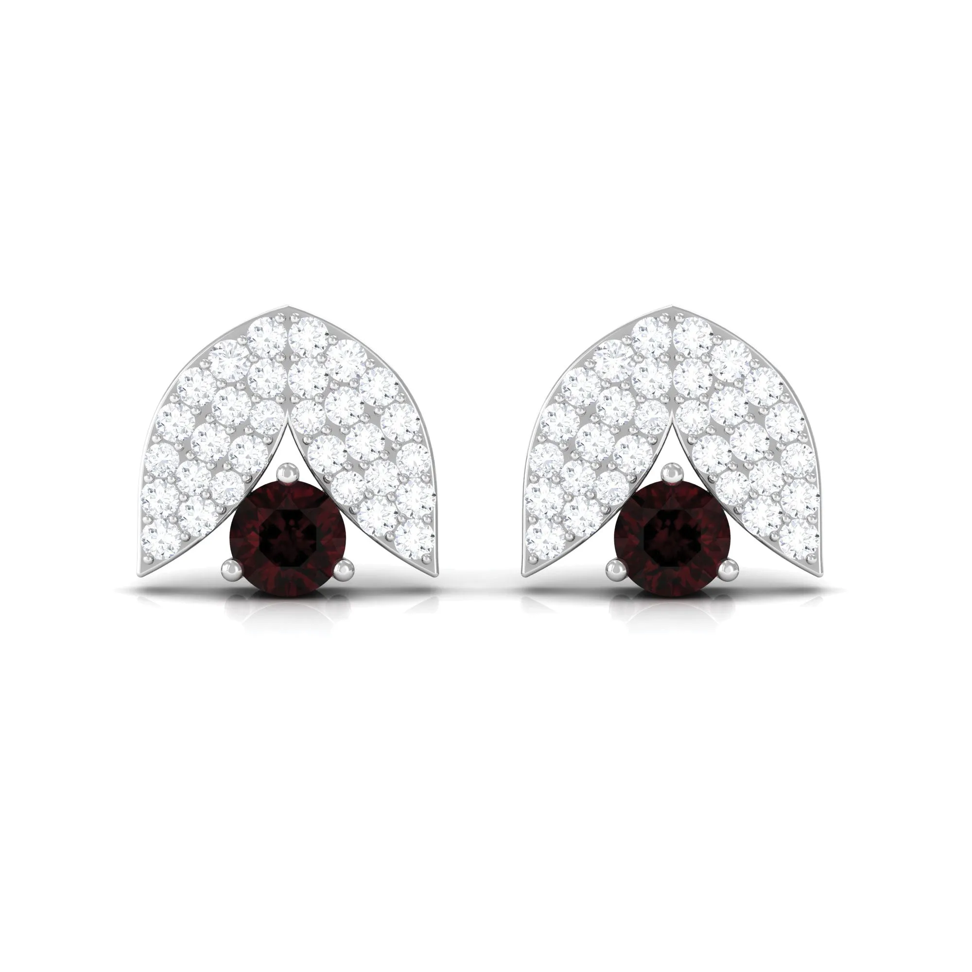 0.75 CT Garnet and Diamond Designer Stud Earrings in Prong Setting