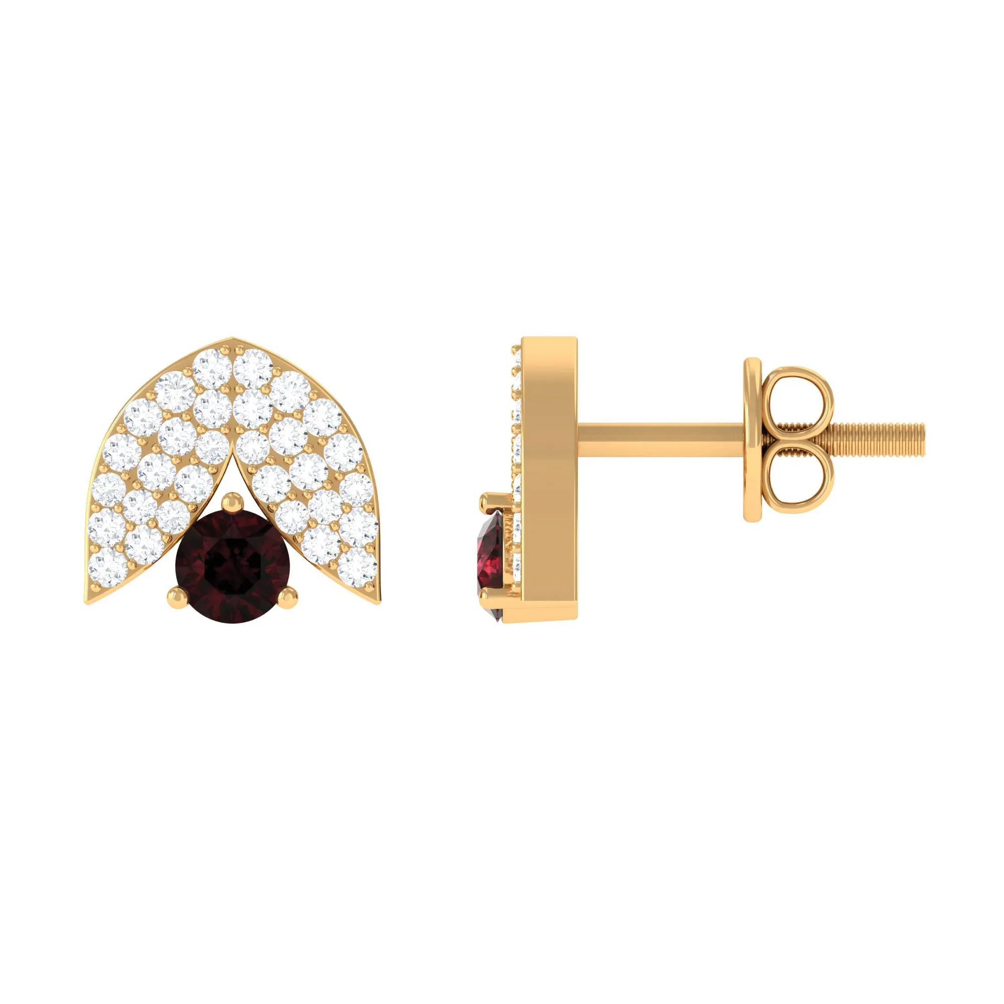 0.75 CT Garnet and Diamond Designer Stud Earrings in Prong Setting