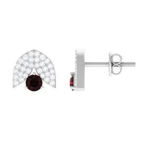 0.75 CT Garnet and Diamond Designer Stud Earrings in Prong Setting