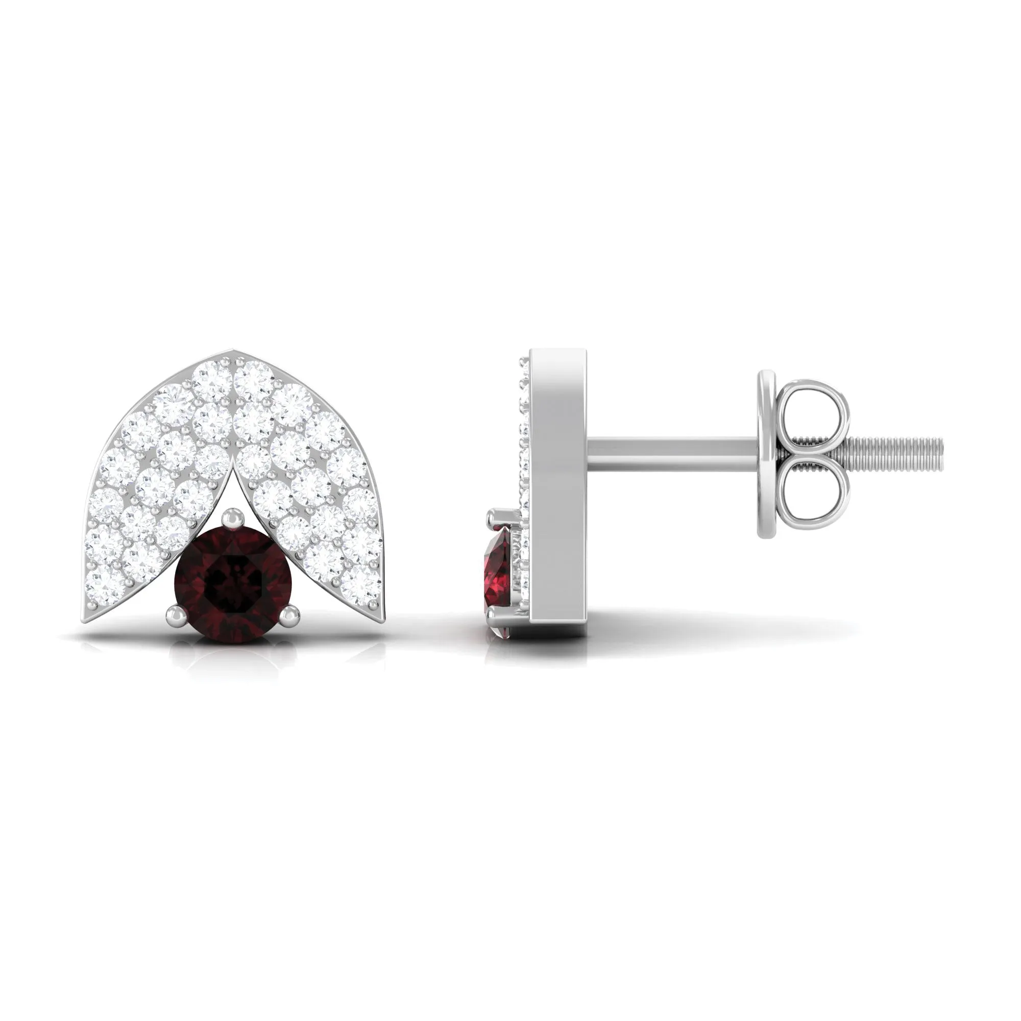 0.75 CT Garnet and Diamond Designer Stud Earrings in Prong Setting