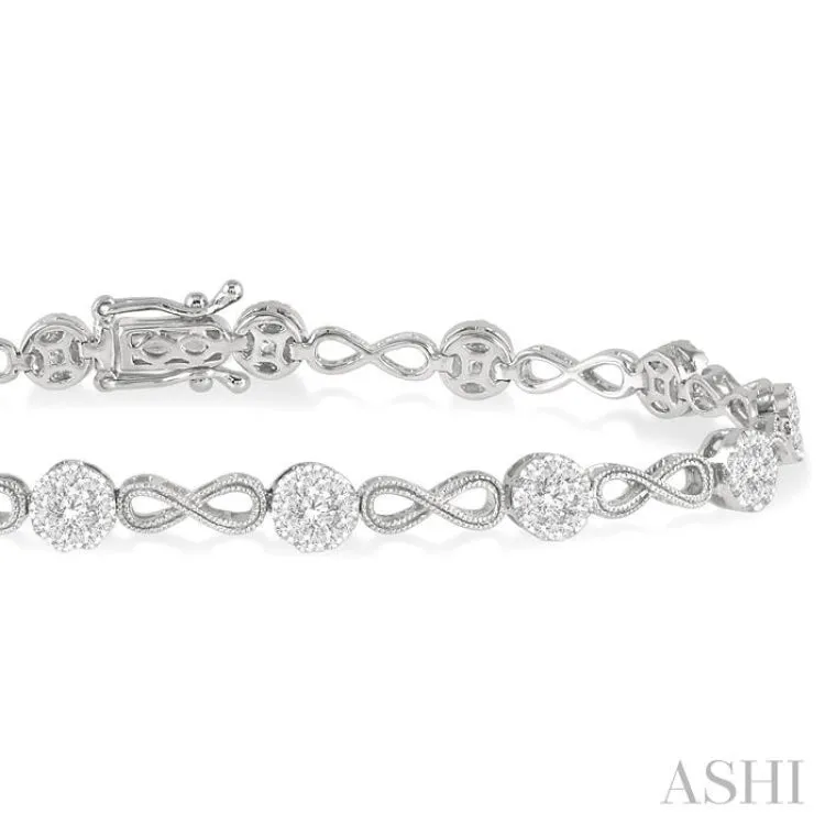 1 1/2 ctw Lovebright Round Cut Diamond Infinity Link Bracelet in 14K White Gold