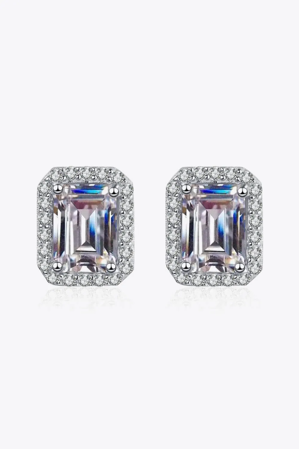 1 Carat Moissanite Rhodium-Plated Square Stud Earrings