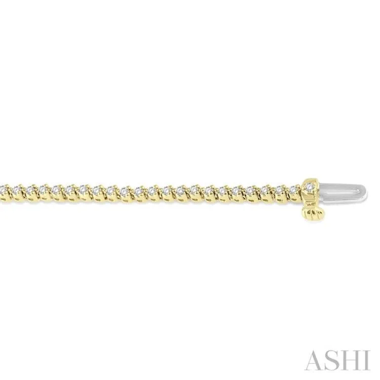 1 Ctw Tri-Prong Round Cut Diamond Tennis Bracelet in 14K Yellow Gold