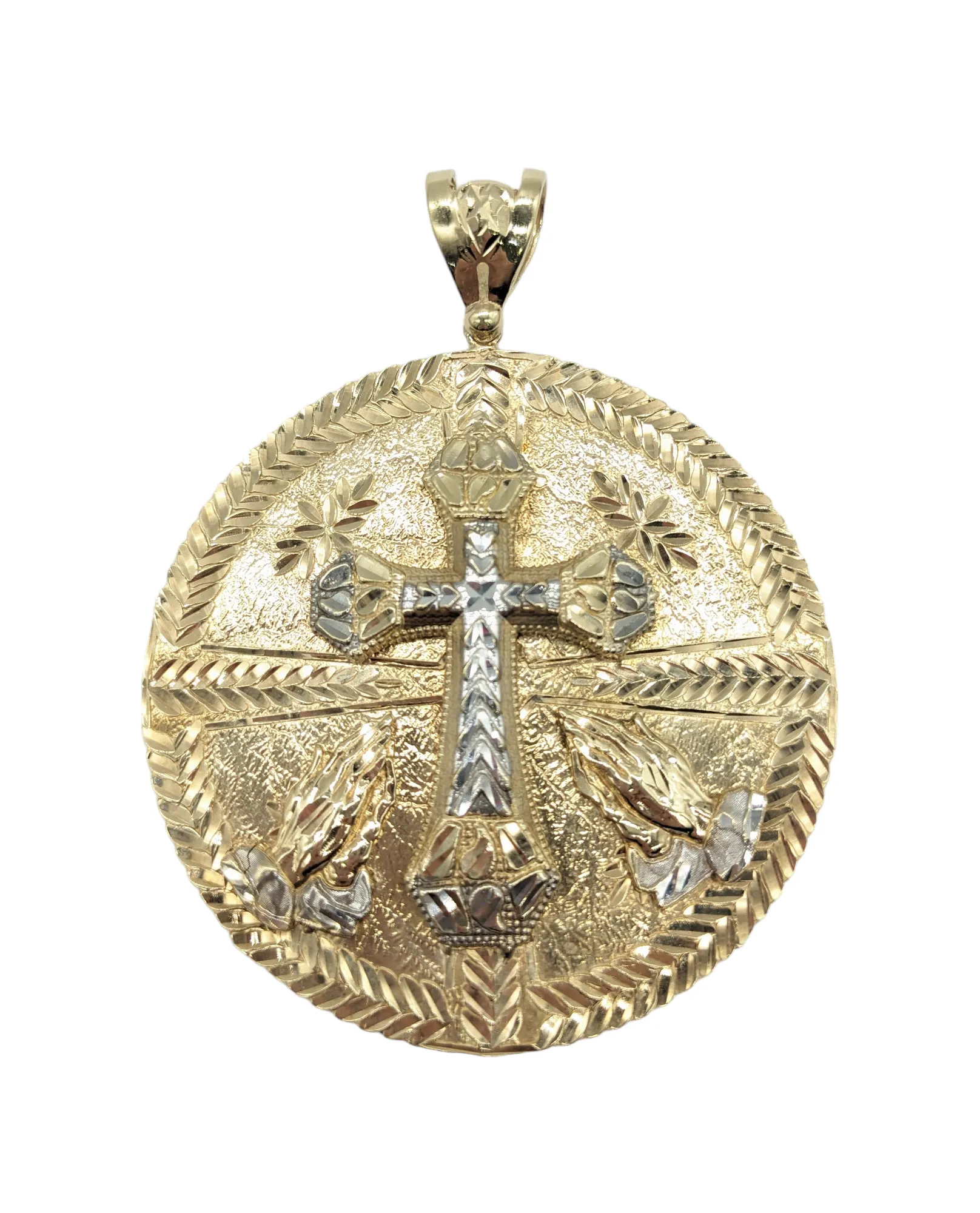 10 Karat Gold Cross and Praying Hands Pendant