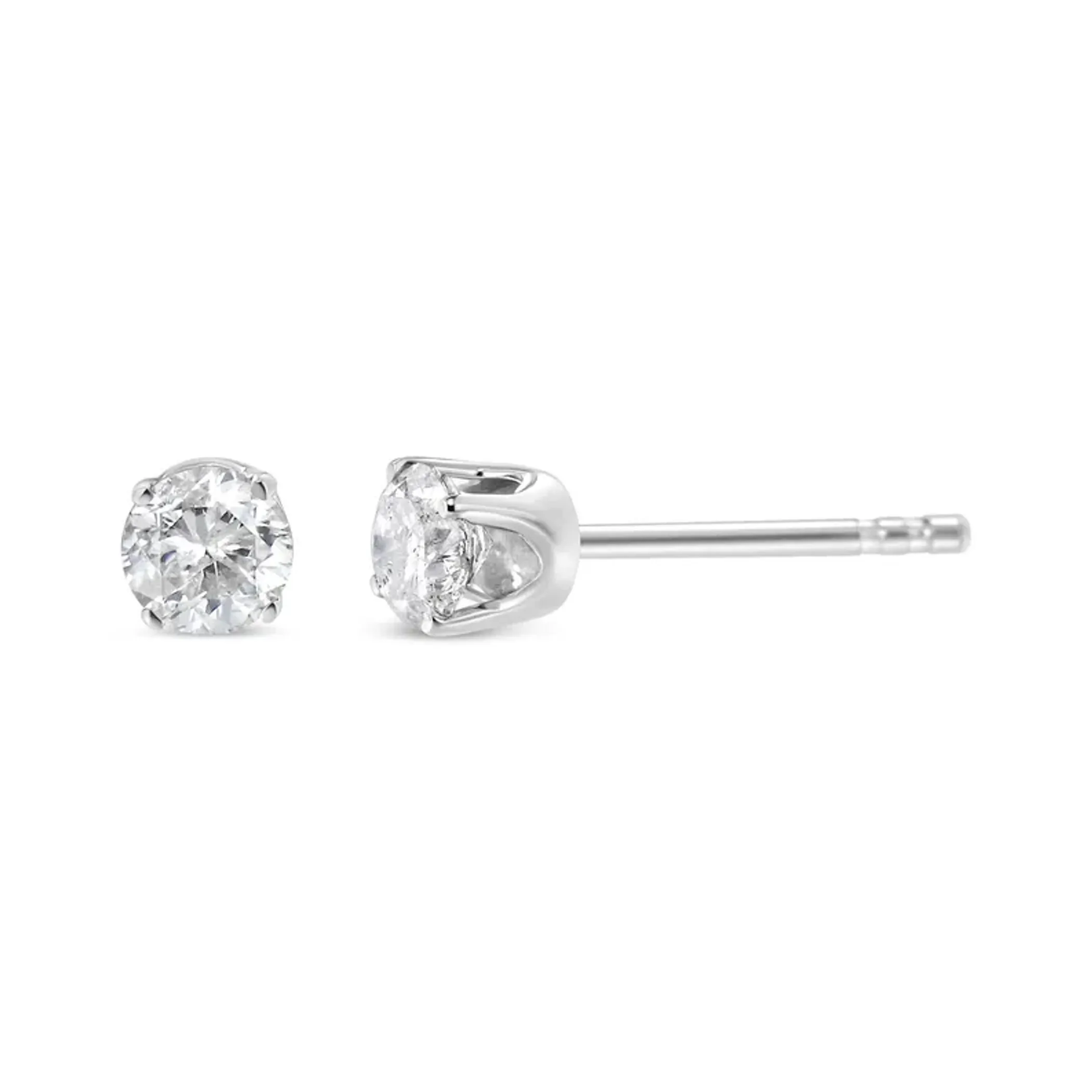 10K White Gold 1/4 Cttw Round Brilliant-Cut Near Colorless Near Colorless Diamond Classic 4-Prong Stud Earrings (I-J Color, SI1-SI2 Clarity)