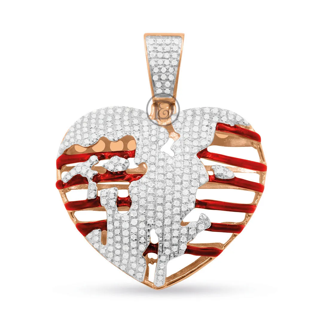 10K Yellow Gold Broken Heart Ribcage Pendant With 1.00CT Diamond