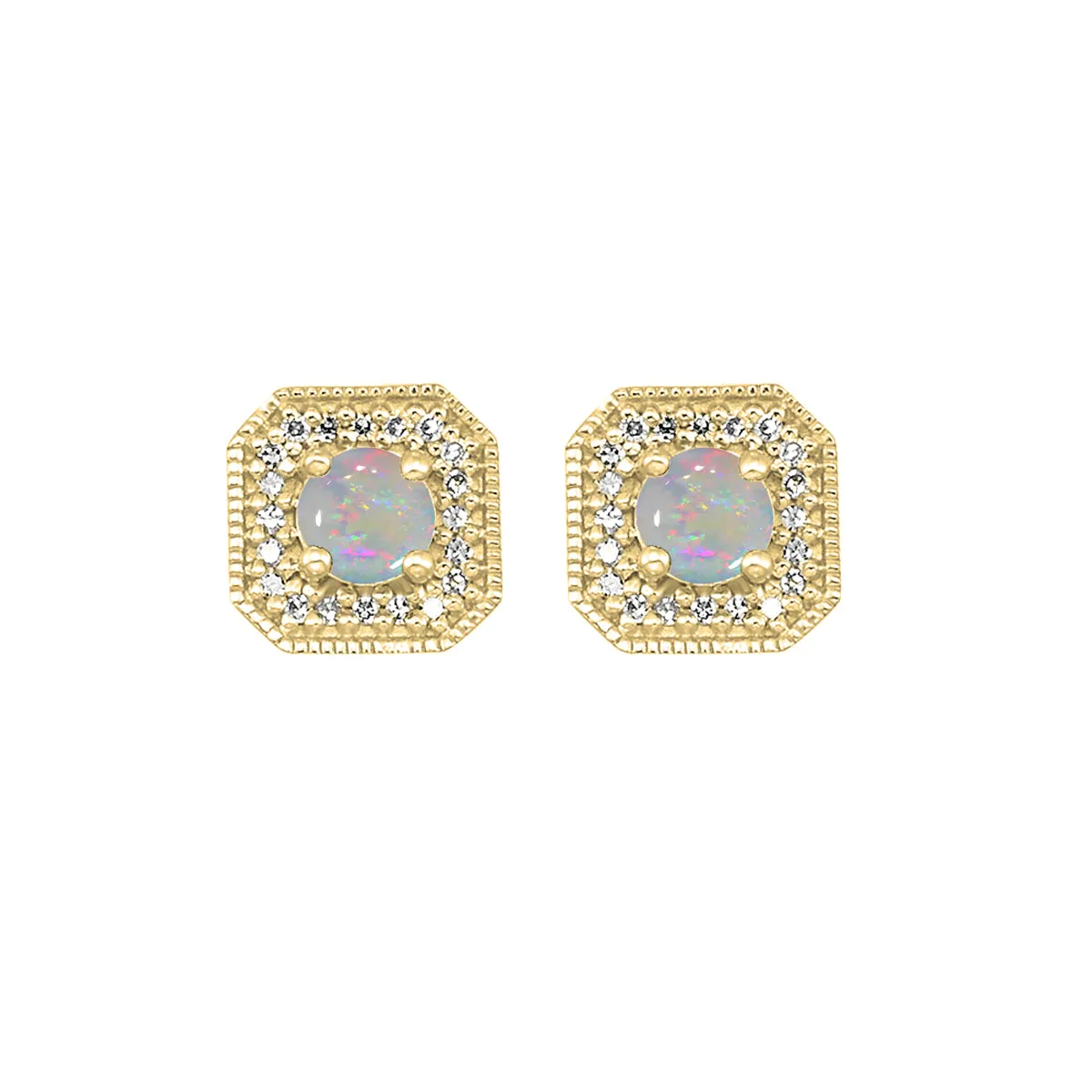 10Kt Yellow Gold Diamond 1/10Ctw & Opal 3/4Ctw Earring