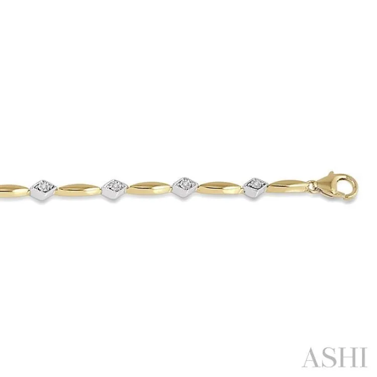 1/10 ctw Illusion Plate Round Cut Diamond Link Bracelet in 10K Yellow and White Gold