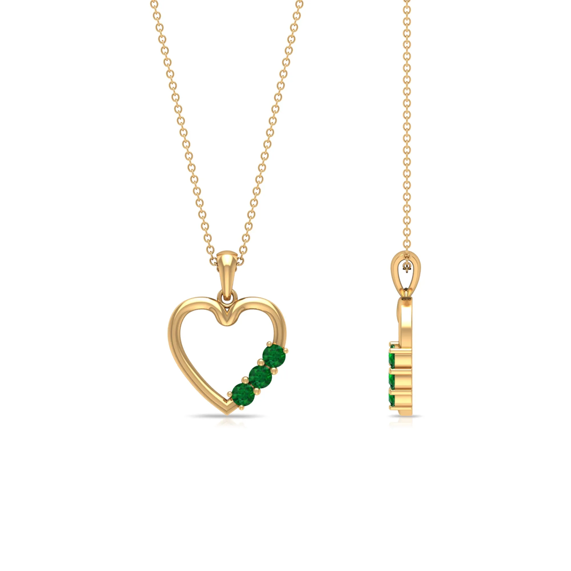 1/2 CT Simple Created Emerald and Gold Heart Pendant