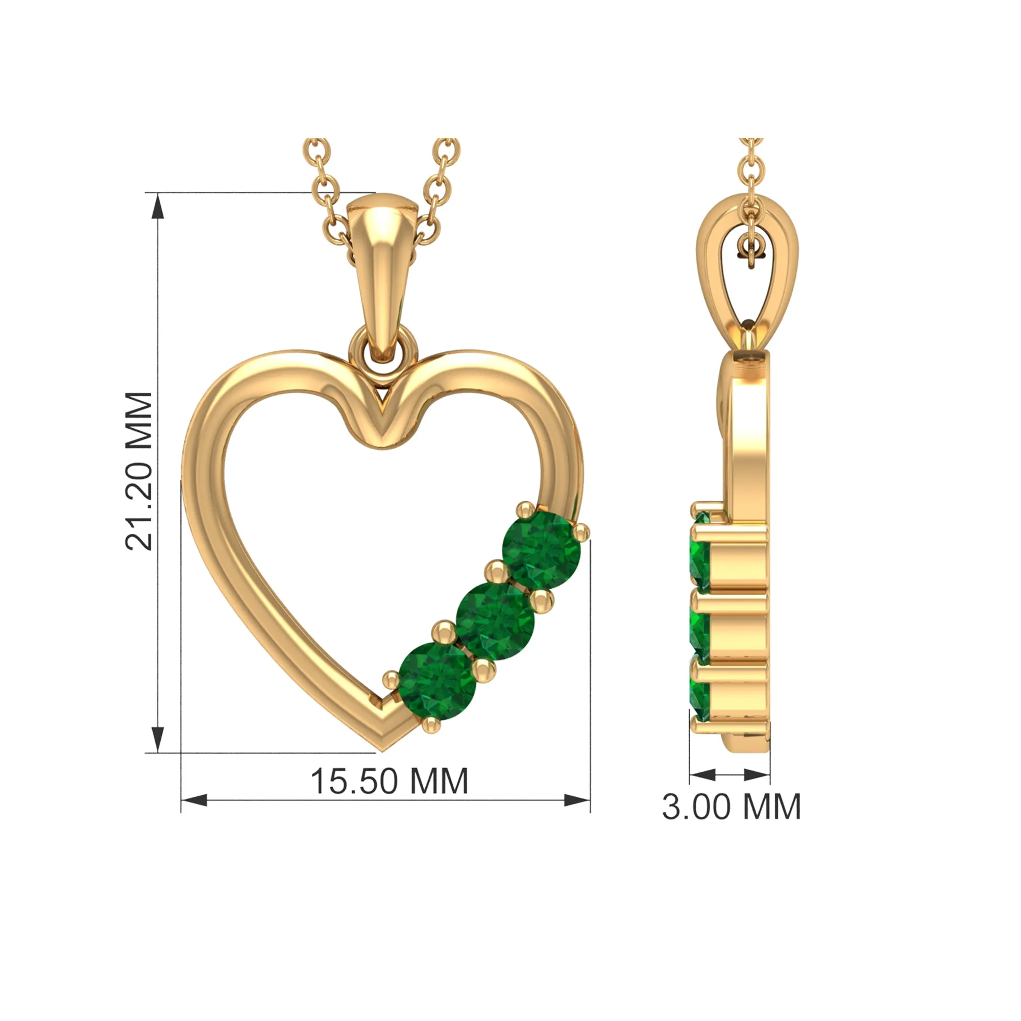 1/2 CT Simple Created Emerald and Gold Heart Pendant