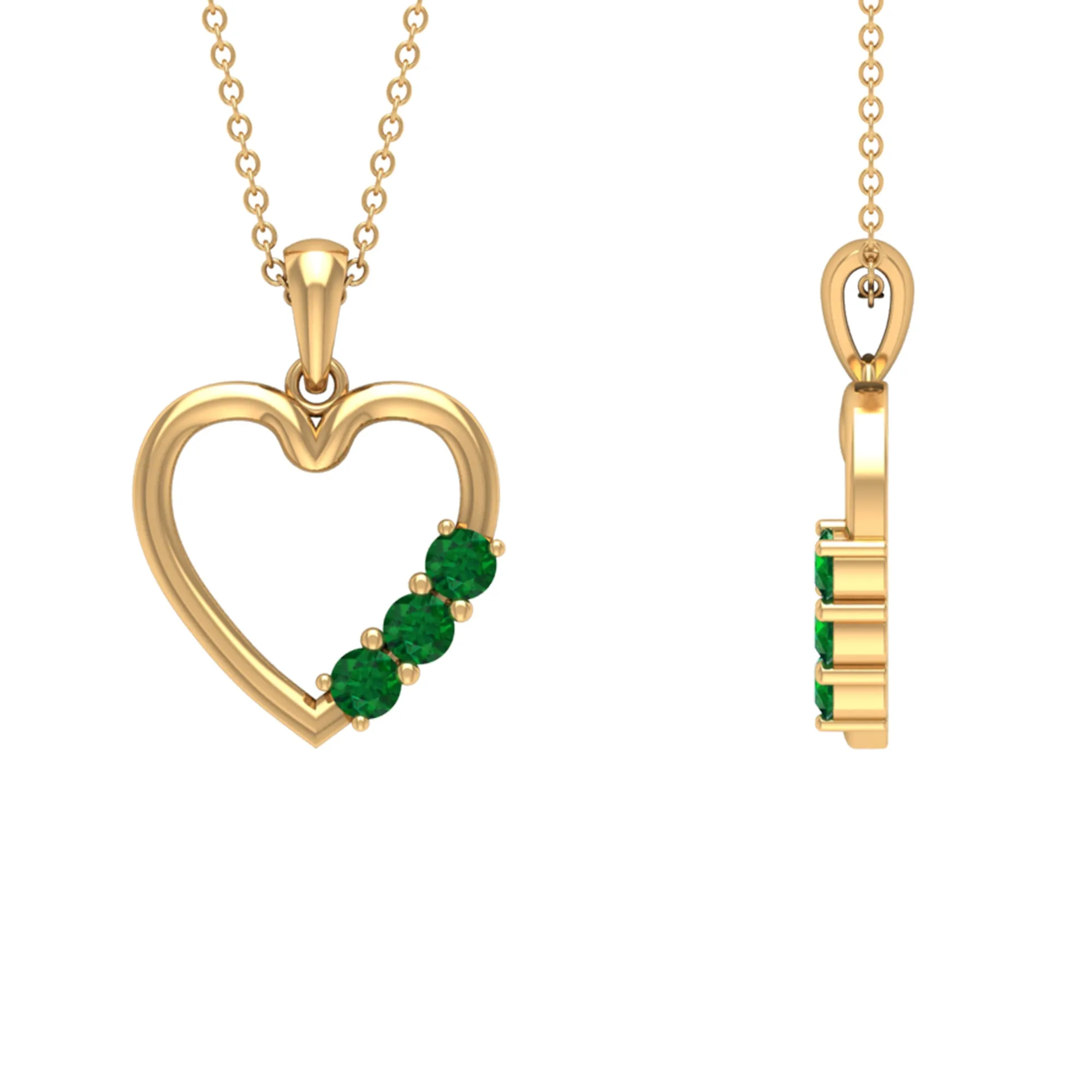 1/2 CT Simple Created Emerald and Gold Heart Pendant