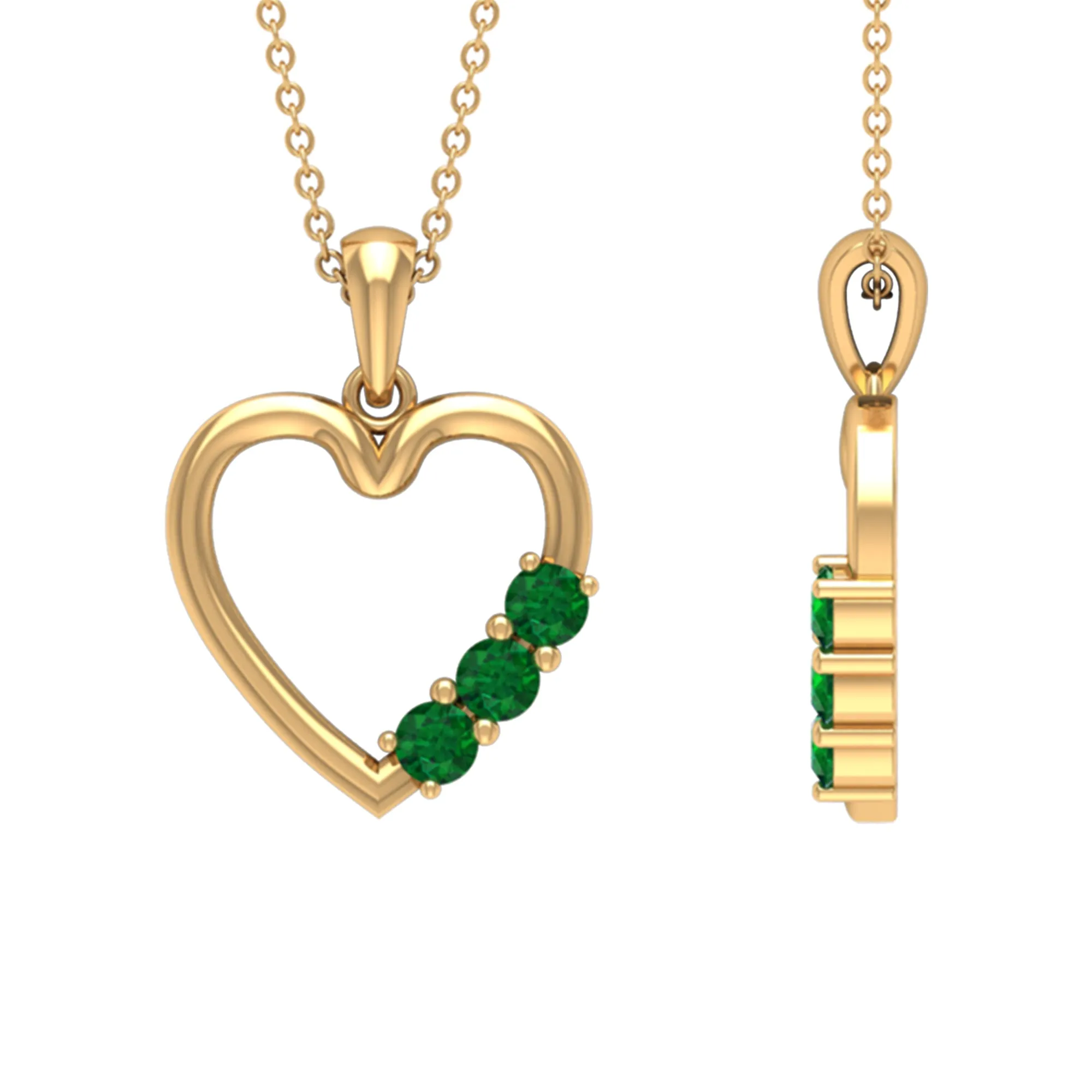 1/2 CT Simple Emerald and Gold Heart Pendant