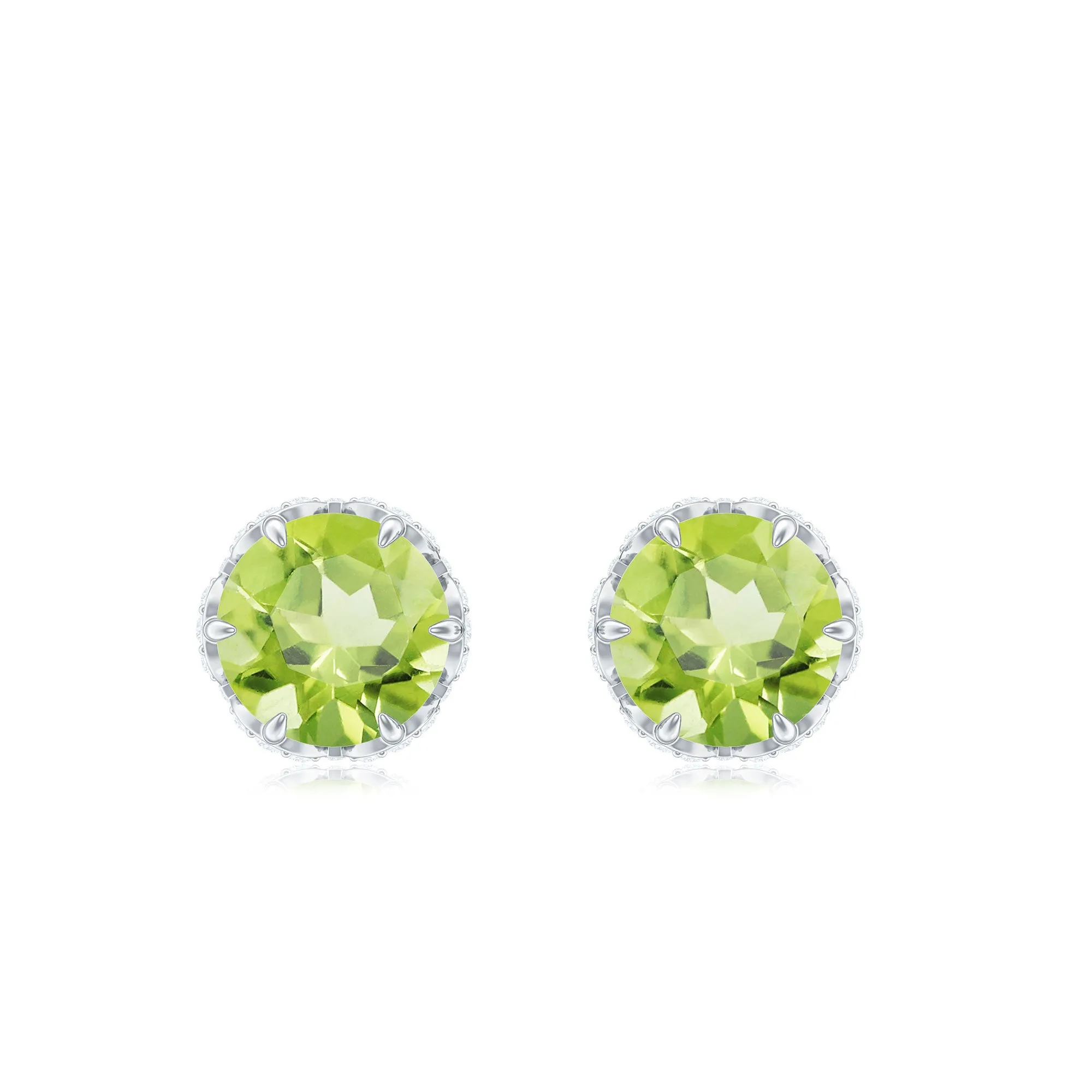 1.25 CT Peridot Solitaire Stud Earrings with Diamond Accent