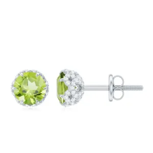 1.25 CT Peridot Solitaire Stud Earrings with Diamond Accent