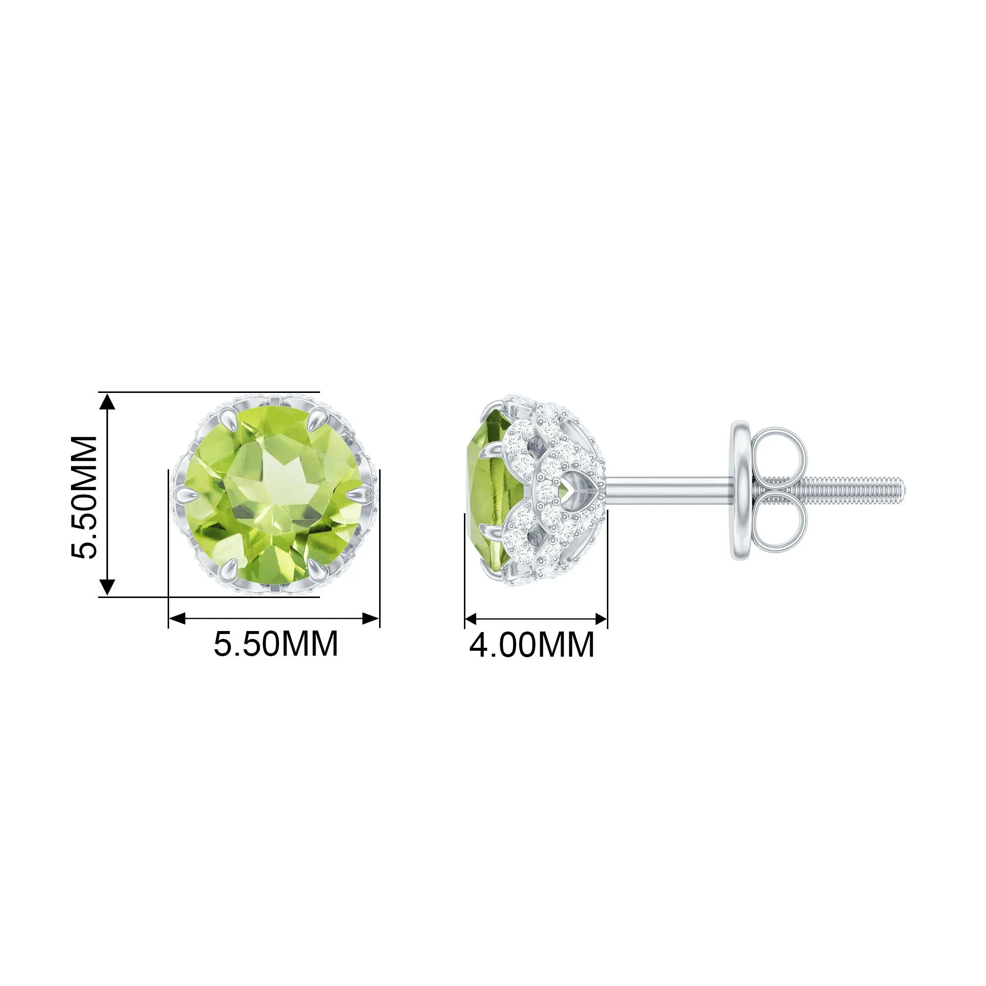 1.25 CT Peridot Solitaire Stud Earrings with Diamond Accent