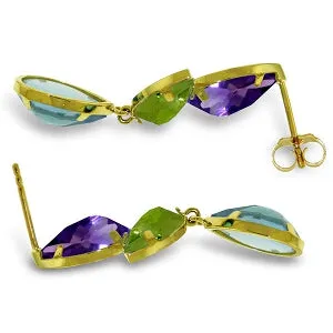 13.6 Carat 14K Solid Yellow Gold Earrings Amethyst, Peridot Blue Topaz