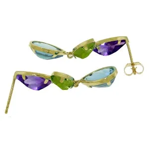 13.6 Carat 14K Solid Yellow Gold Earrings Amethyst, Peridot Blue Topaz