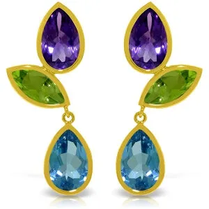 13.6 Carat 14K Solid Yellow Gold Earrings Amethyst, Peridot Blue Topaz