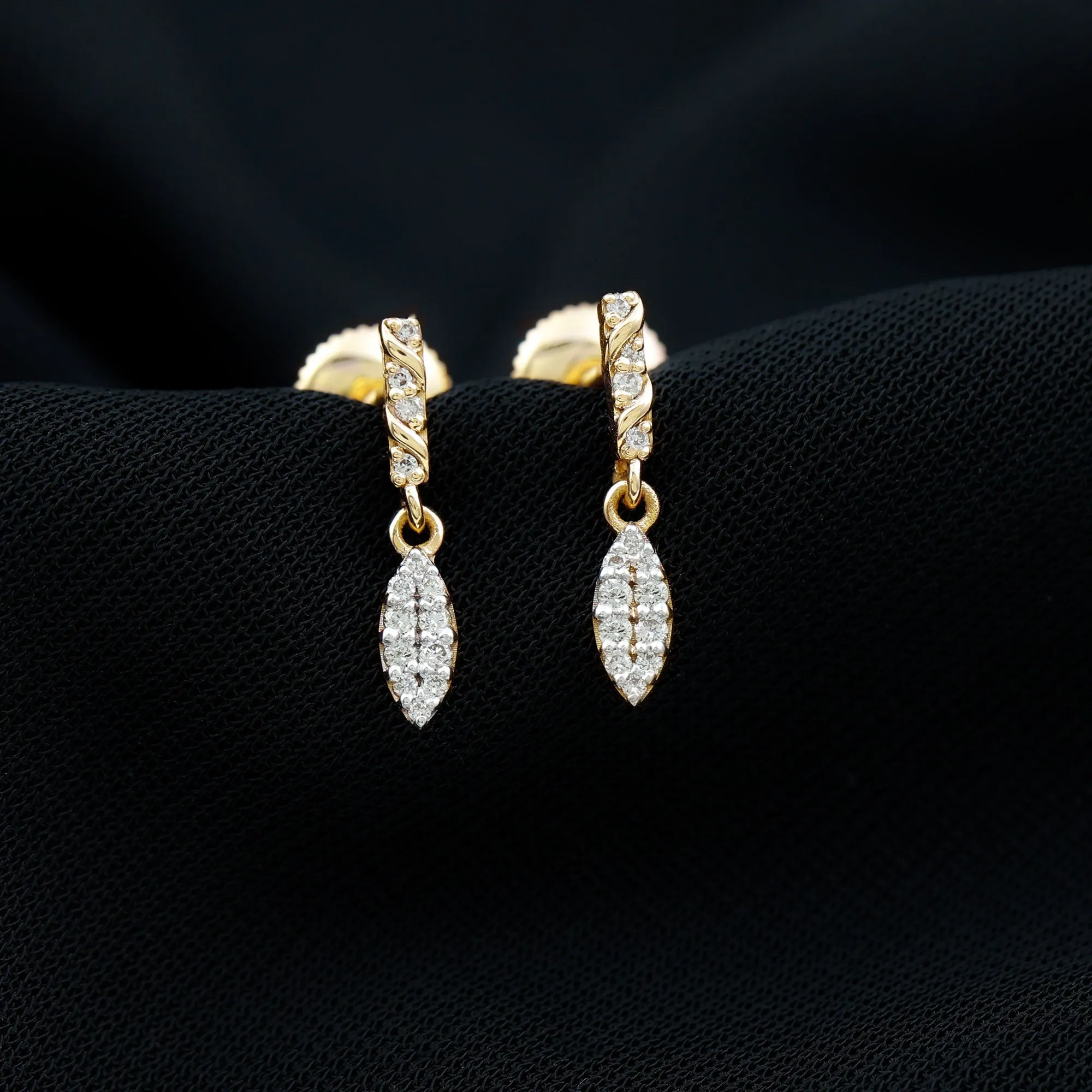 1/4 CT Zircon Gold Leaf Dangle Drop Earrings