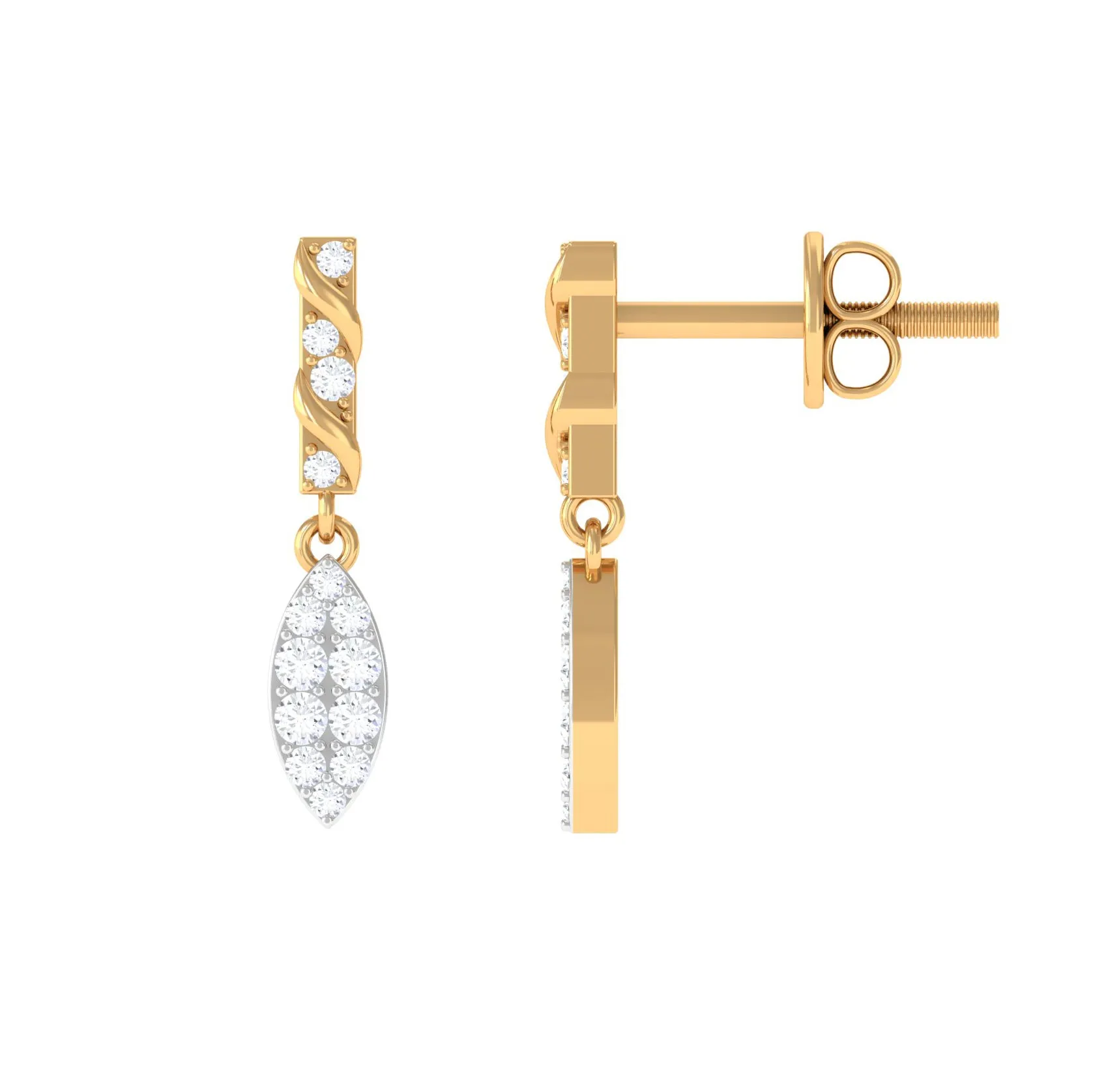 1/4 CT Zircon Gold Leaf Dangle Drop Earrings