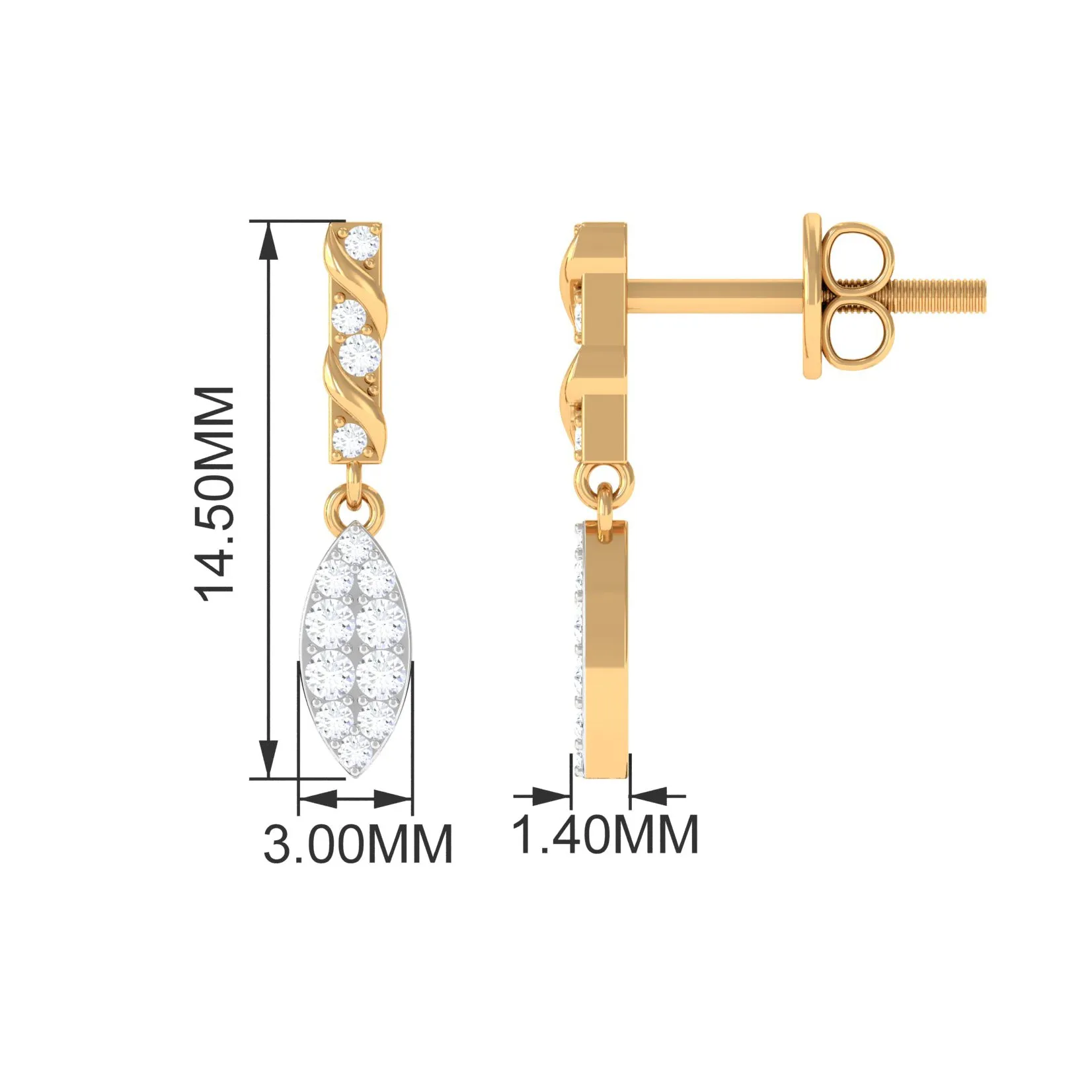 1/4 CT Zircon Gold Leaf Dangle Drop Earrings