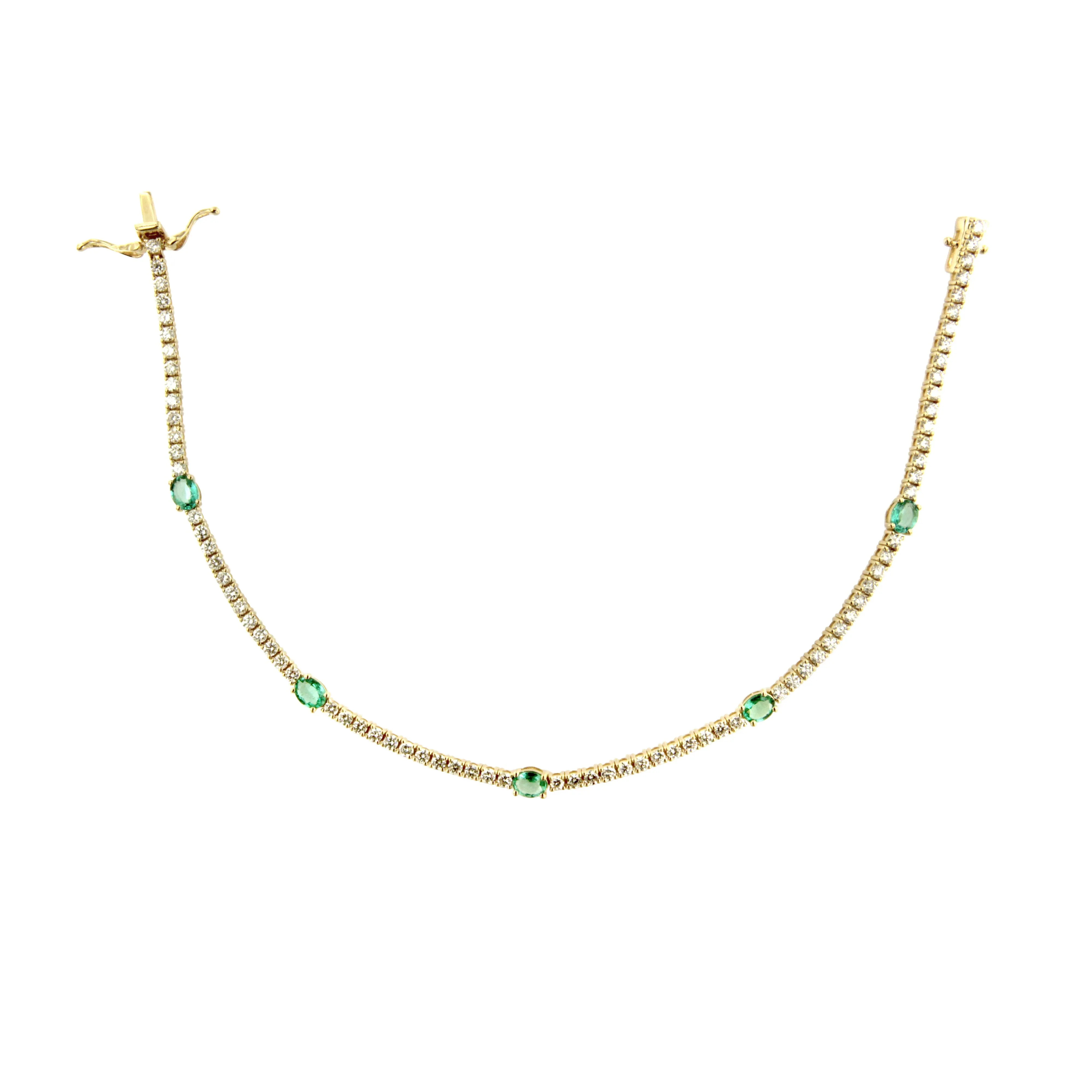 14K Gold Diamond & Emerald Bracelet