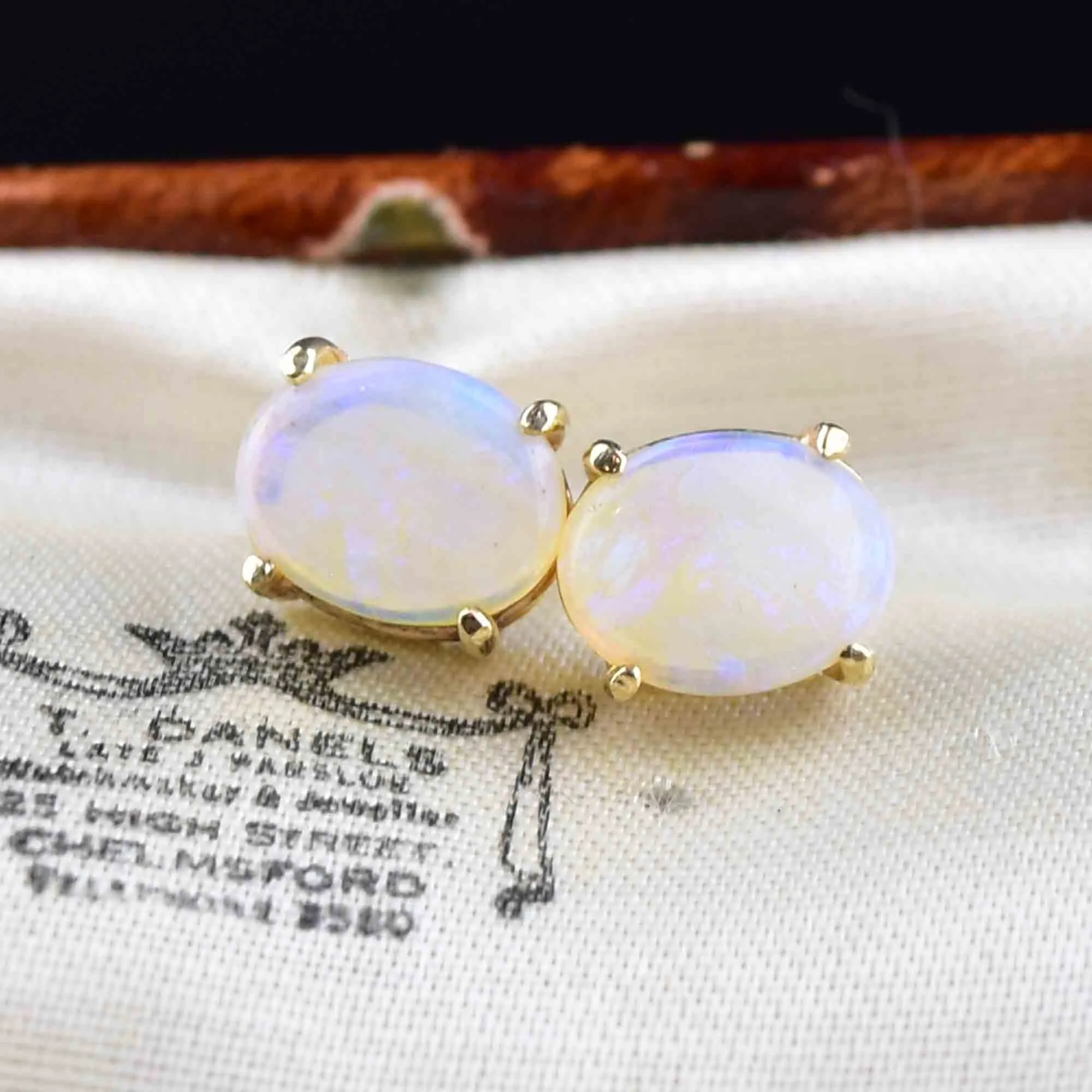 14K Gold Jelly Opal Pierced Stud Earrings