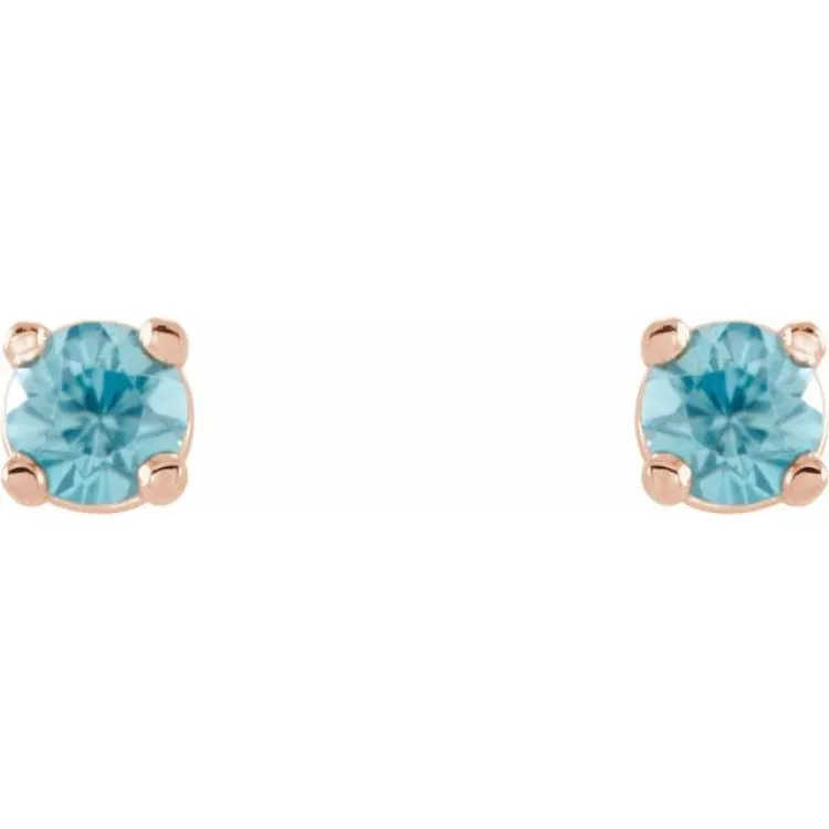 14K Rose 2.5 mm Natural Blue Zircon Stud Earrings with Friction Post