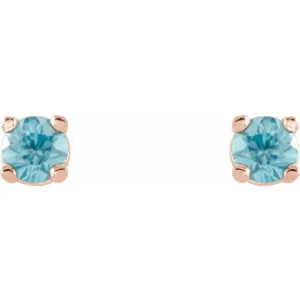 14K Rose 2.5 mm Natural Blue Zircon Stud Earrings with Friction Post