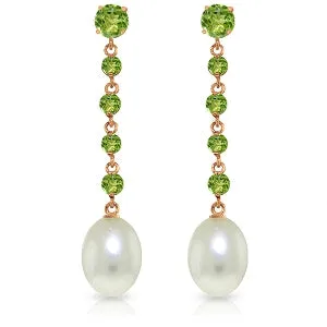 14K Solid Rose Gold Chandelier Peridot & Pearl Earrings