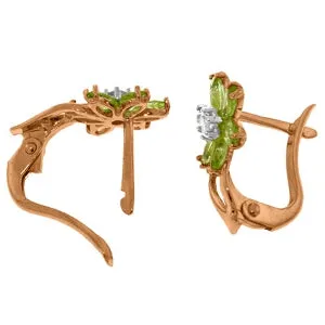 14K Solid Rose Gold Diamond & Peridot Fine Earrings