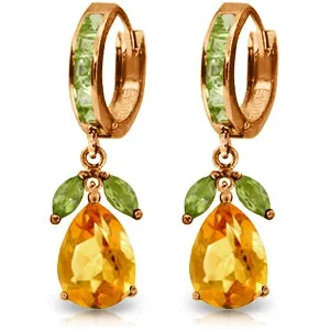 14K Solid Rose Gold Huggie Earrings Peridot & Citrine