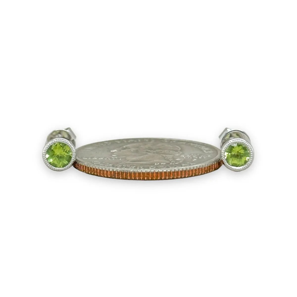 14K W Gold 0.54ctw 5mm Bezel Set Round Peridot Earrings