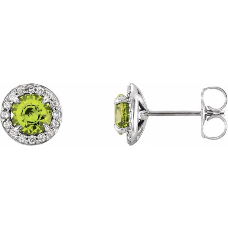 14K White 3.5 mm Natural Peridot & 1/8 CTW Natural Diamond Earrings