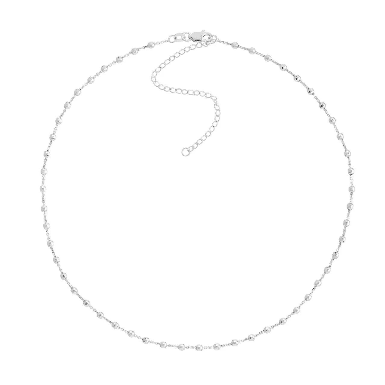 14K White Gold Beaded Station Necklace