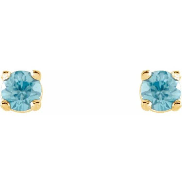 14K Yellow 2.5 mm Natural Blue Zircon Stud Earrings with Friction Post