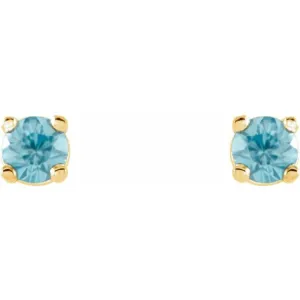 14K Yellow 2.5 mm Natural Blue Zircon Stud Earrings with Friction Post