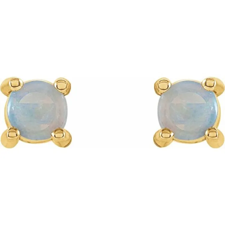 14K Yellow 4 mm Natural White Opal Earrings