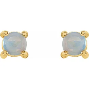 14K Yellow 4 mm Natural White Opal Earrings