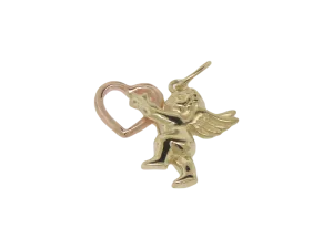 14K Yellow and Rose Gold Cupid With Heart Pendant (Estate Jewelry)