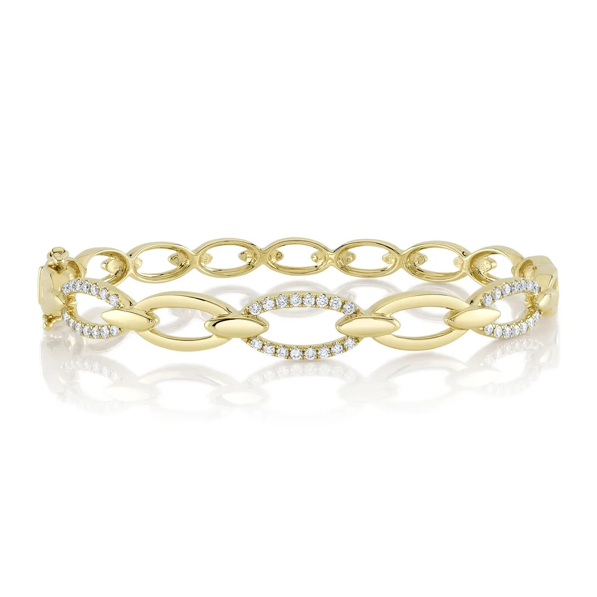 14K Yellow Gold Diamond Link Bangle Bracelet