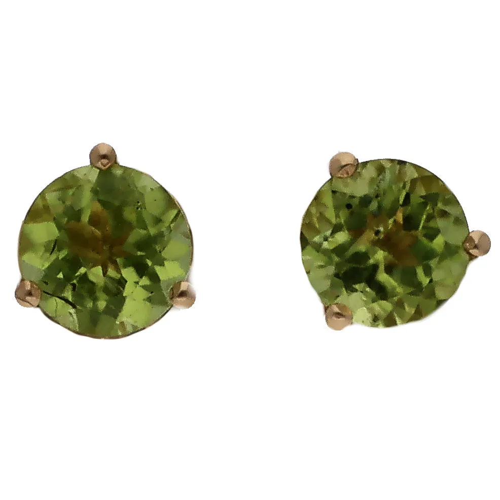 14K Yellow Gold Round Peridot Stud Earrings