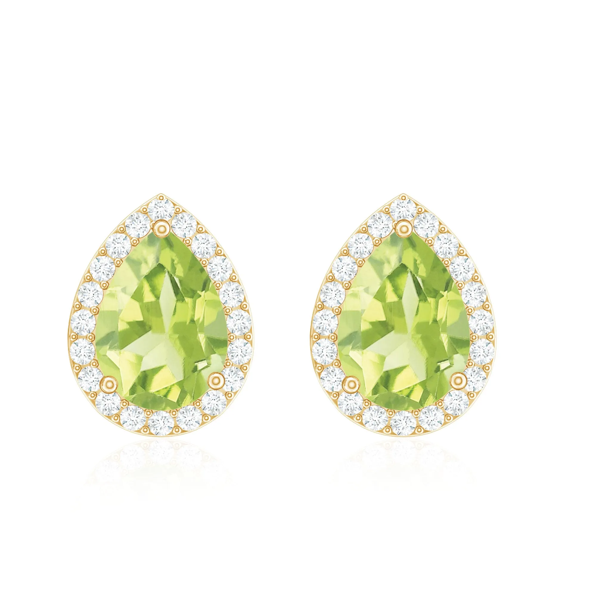 1.50 CT Classic Pear Cut Peridot and Diamond Stud Earrings