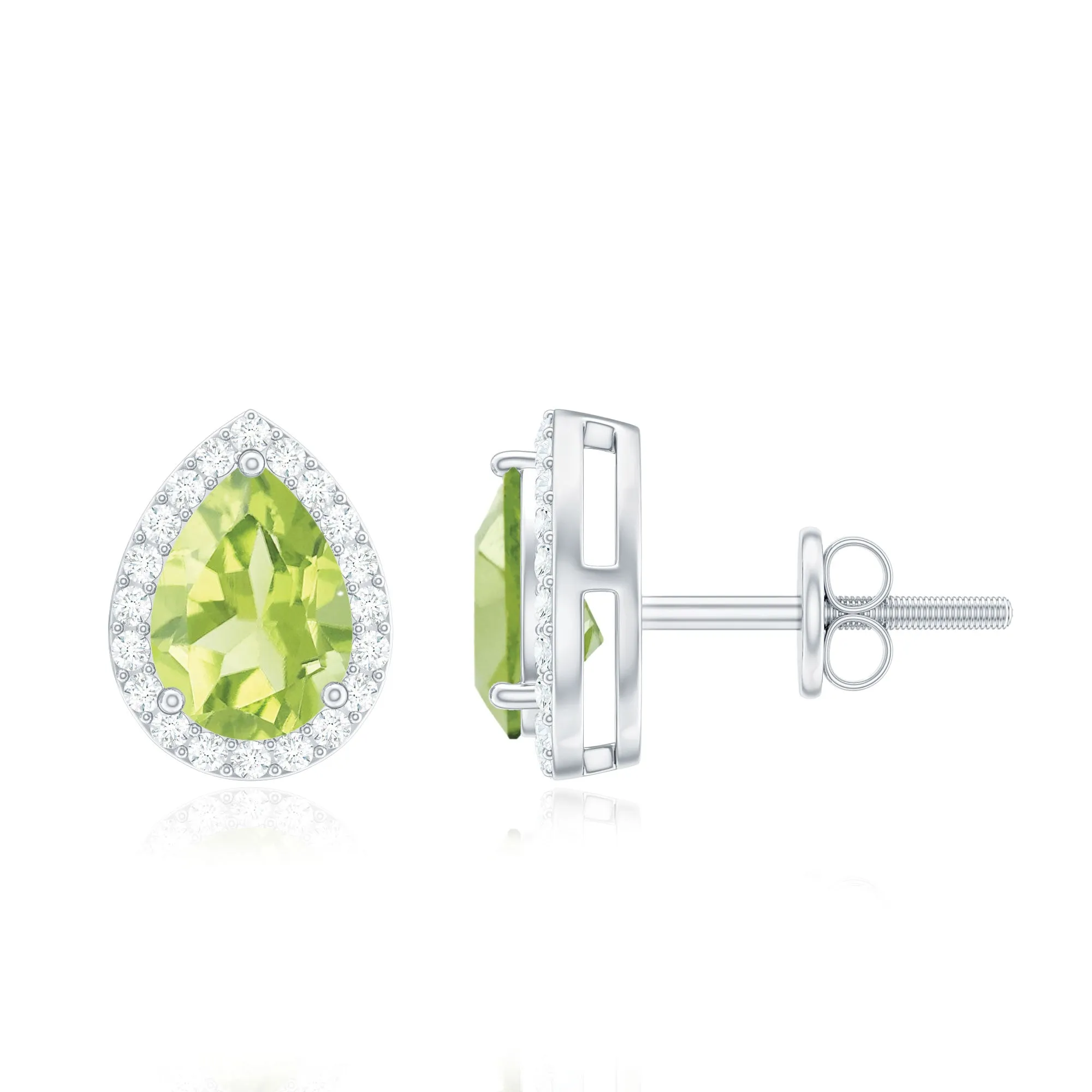 1.50 CT Classic Pear Cut Peridot and Diamond Stud Earrings