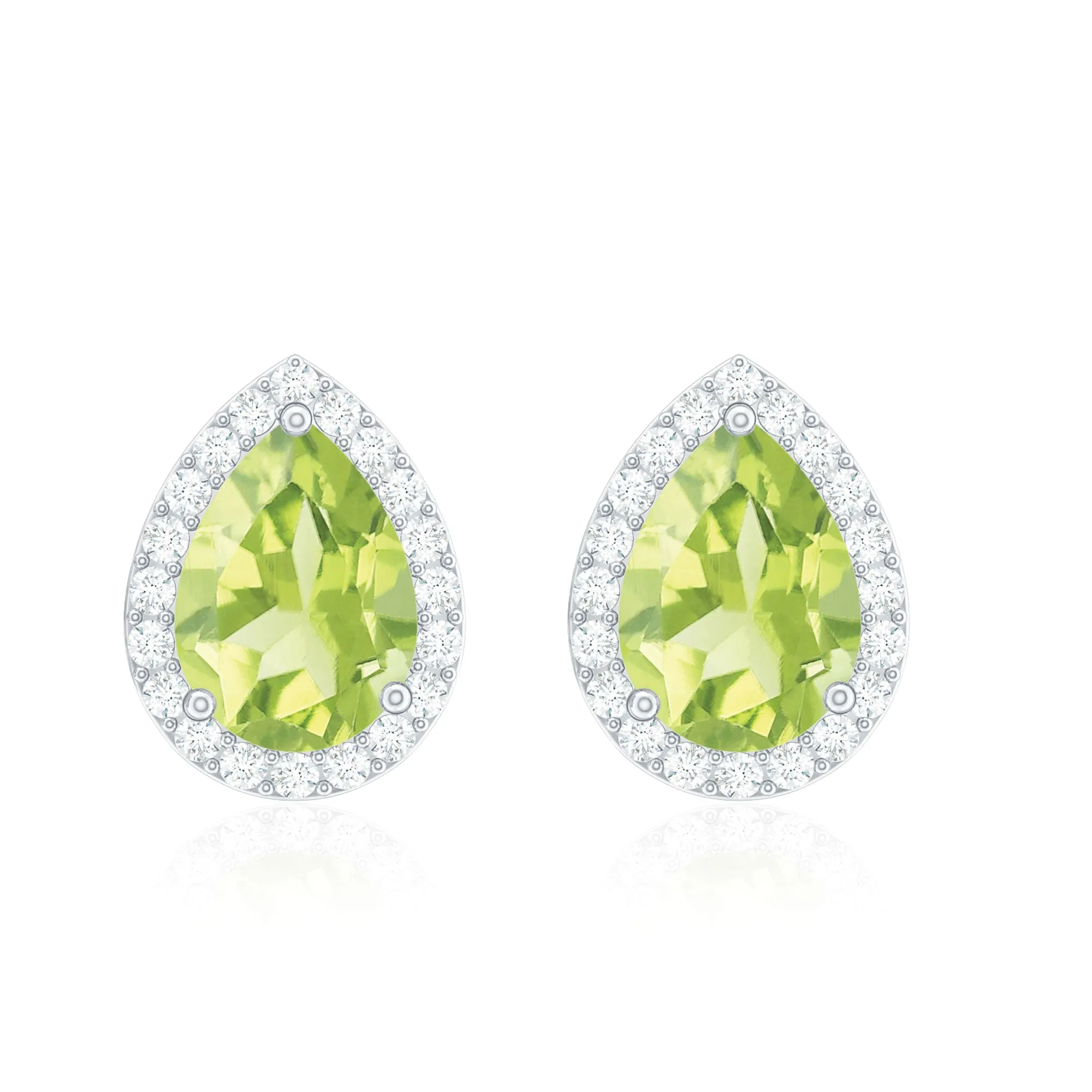 1.50 CT Classic Pear Cut Peridot and Diamond Stud Earrings