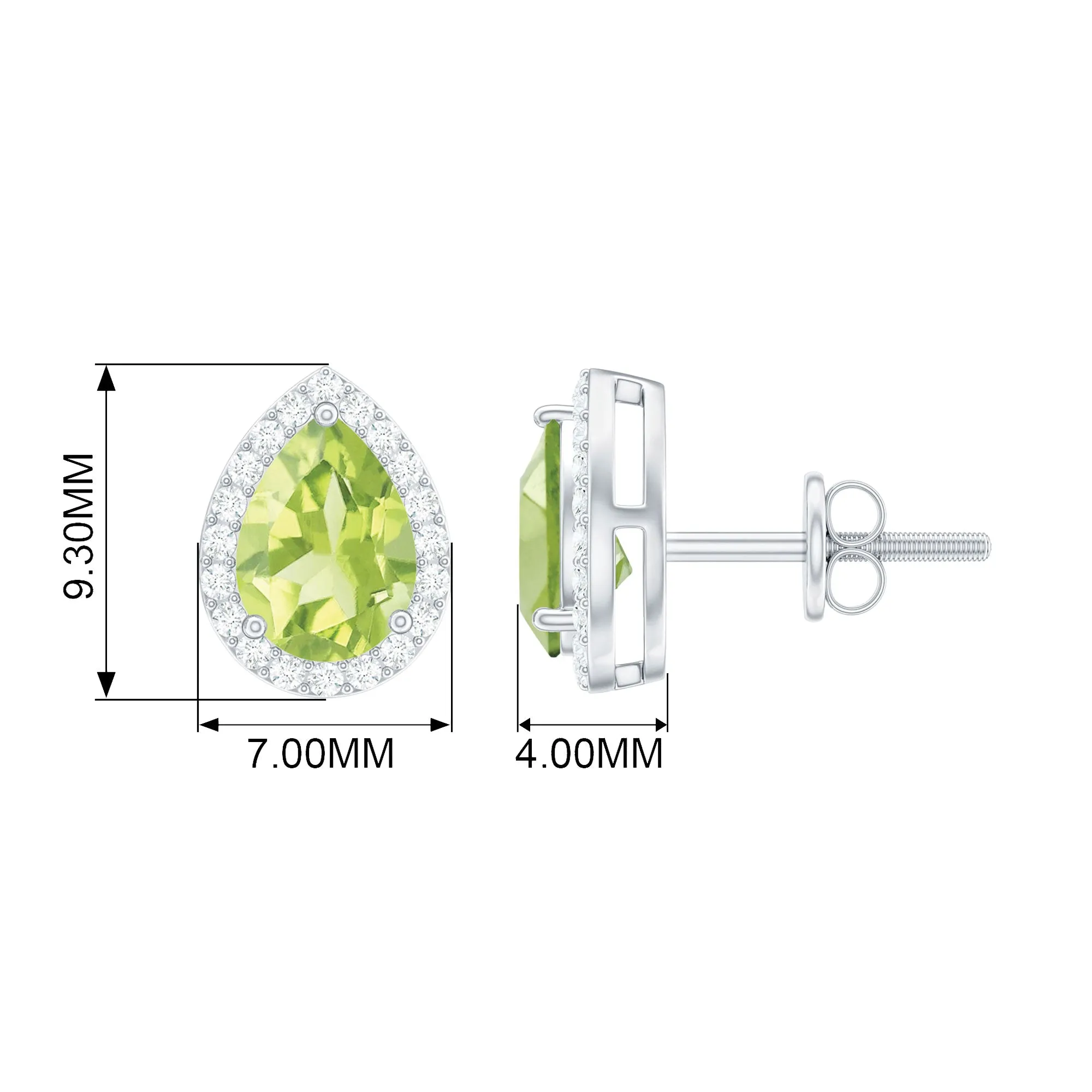 1.50 CT Classic Pear Cut Peridot and Diamond Stud Earrings