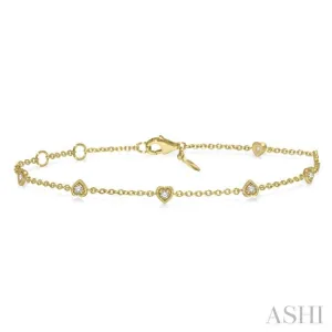 1/6 ctw Heart Shape Mount Round Cut Diamond Station Bracelet in 10K Yellow Gold