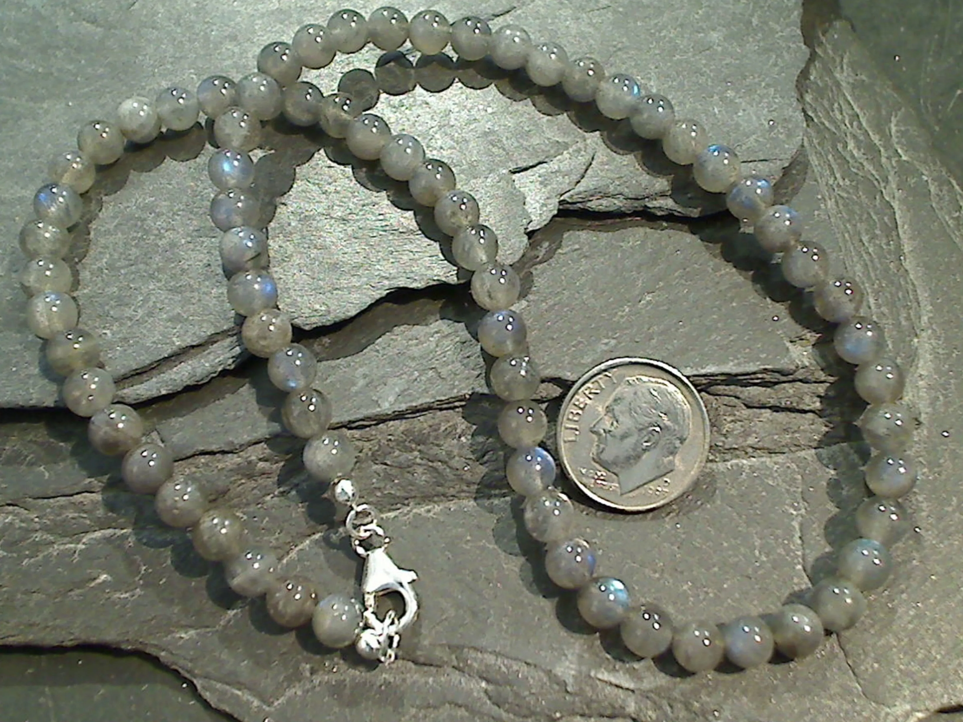 16" Labradorite 5MM Necklace, Sterling Silver Clasp